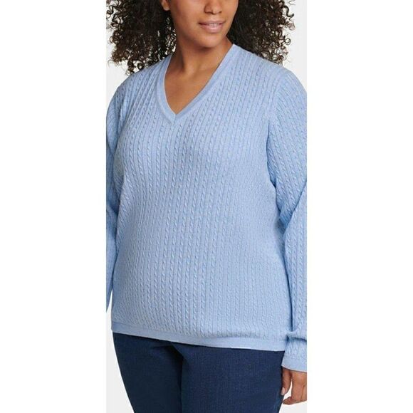 Tommy Hilfiger Cotton Sweater 0X Blue Plus Size - Picture 7 of 10